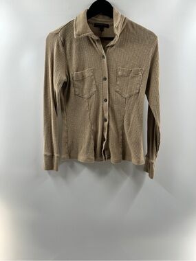 Banana Republic Ribbed Button Down Shirt Women's Medium Tan Long Sleeve
